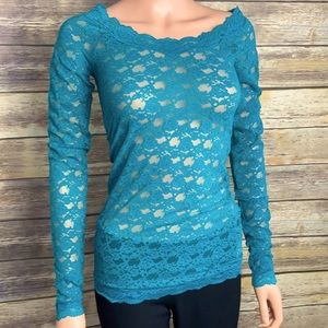 Free People Turquoise Scandalous Lace Top